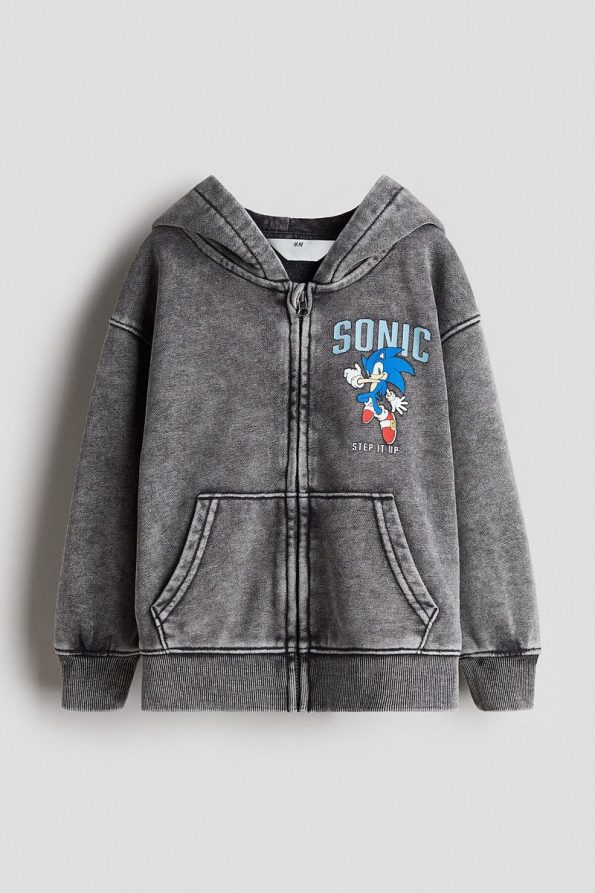 H&M Hooded Zip-Up Printed Top