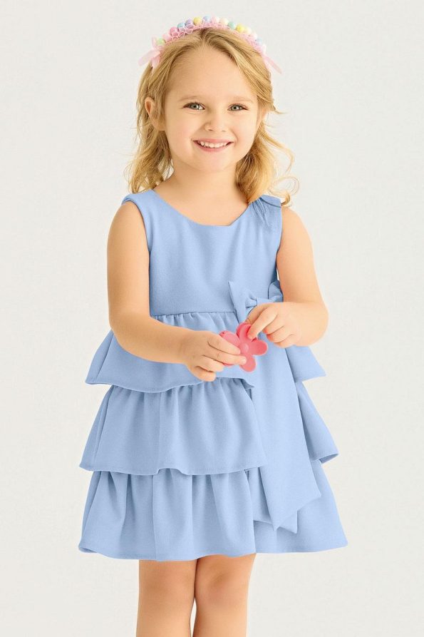 Zepkids Baby Blue Ruffle Hem Dress with Bow Detail
