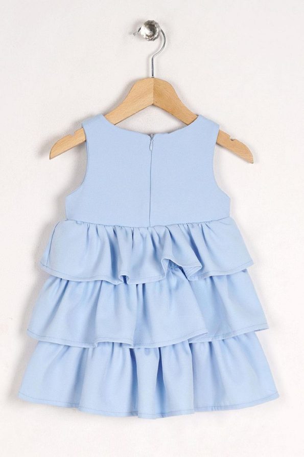 Zepkids Baby Blue Ruffle Hem Dress with Bow Detail