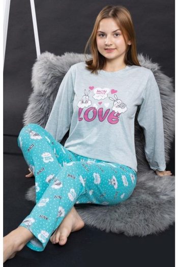 Pyjama Familya Young Girls Long Sleeve Rabbit Print Seasonal Pajama