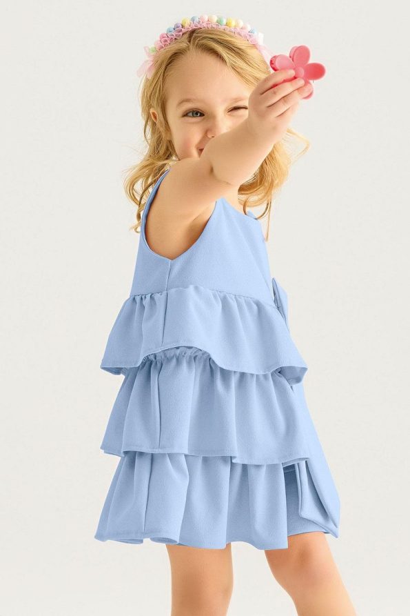 Zepkids Baby Blue Ruffle Hem Dress with Bow Detail
