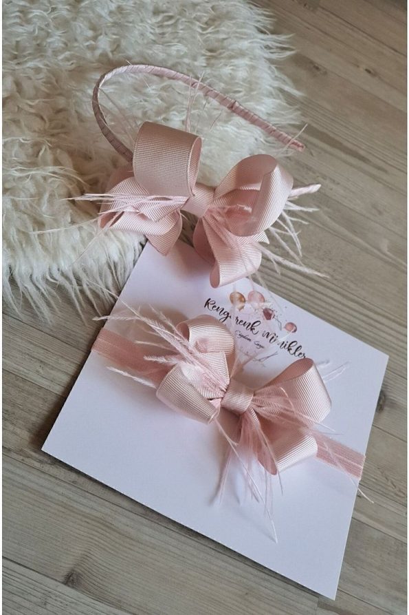 Colorful Little Ones Blush Pink Bow-Embellished Feathered Mother and Baby Crown Set