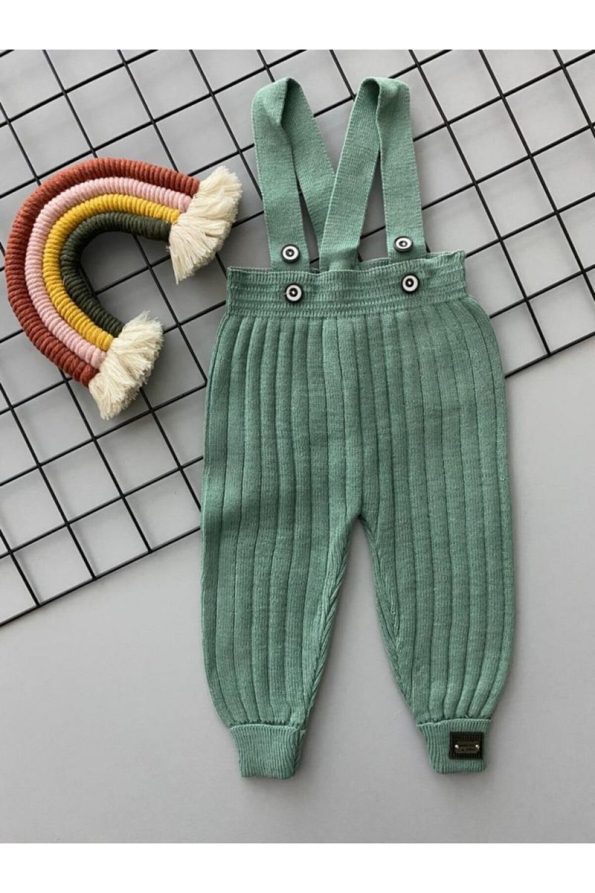 Sparrow Laurel Mint Front Button Adjustable Unisex Baby Knit Overalls