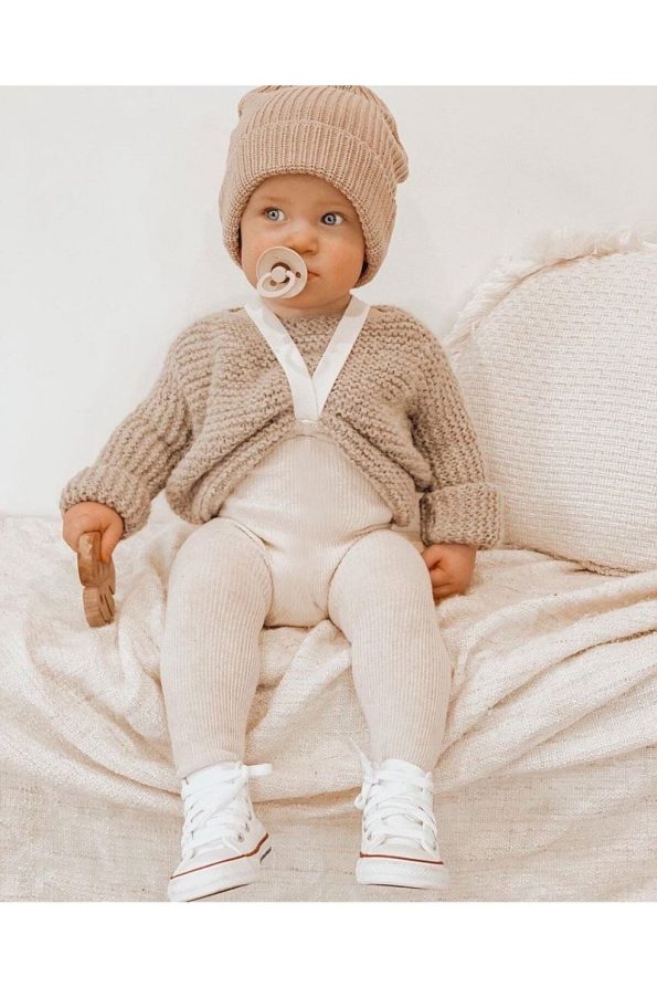 Sparrow Laurel Beniz Kids Cream High-Waisted Adjustable Strappy Knit Leggings