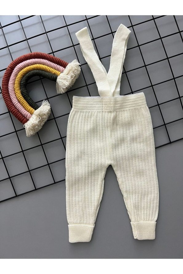Sparrow Laurel Beniz Kids Cream High-Waisted Adjustable Strappy Knit Leggings