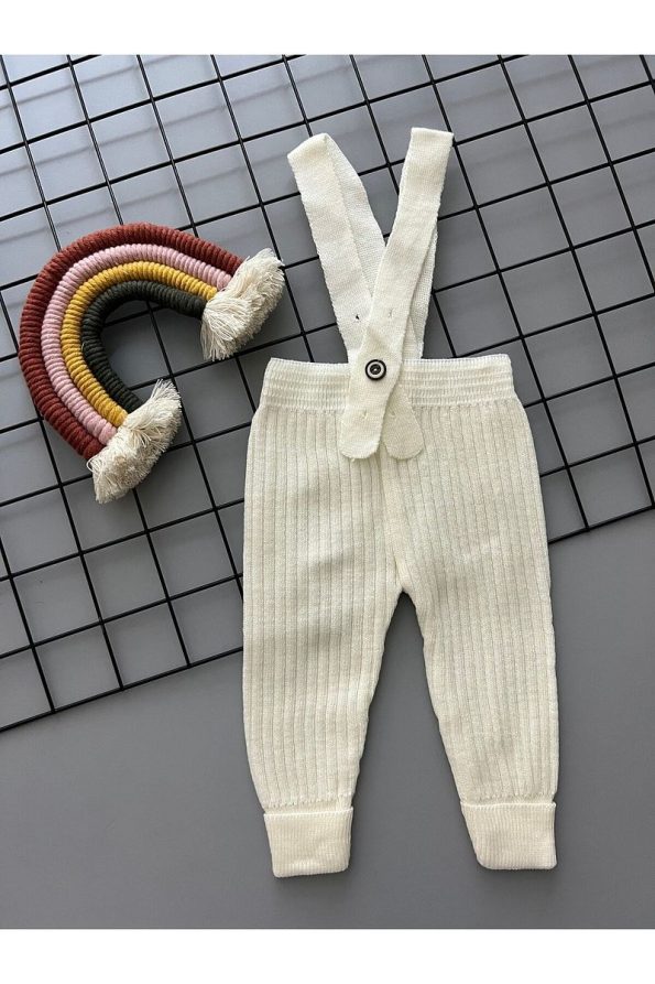 Sparrow Laurel Beniz Kids Cream High-Waisted Adjustable Strappy Knit Leggings