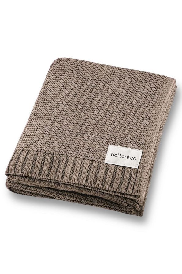 Battani.Co Knit Baby Blanket for Boys and Girls 85cm x 85cm in Beige Brown