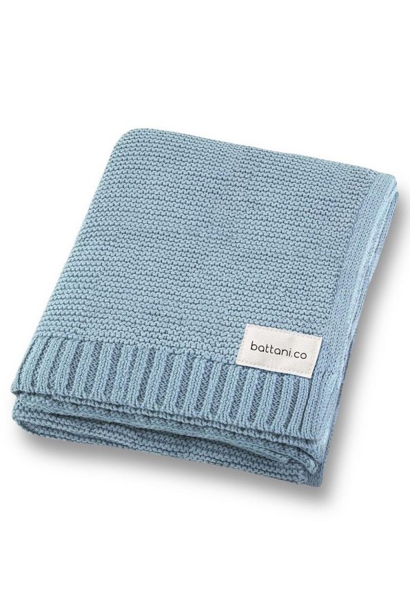 Battani.Co Knit Baby Blanket for Boys and Girls 85cm x 85cm Baby Blue