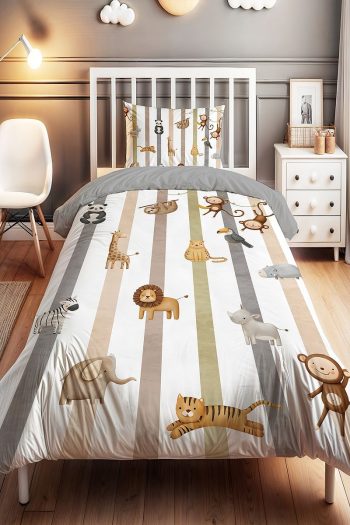 Evpanya Stripes and Animals Pattern Single Baby Kids Bedding Set