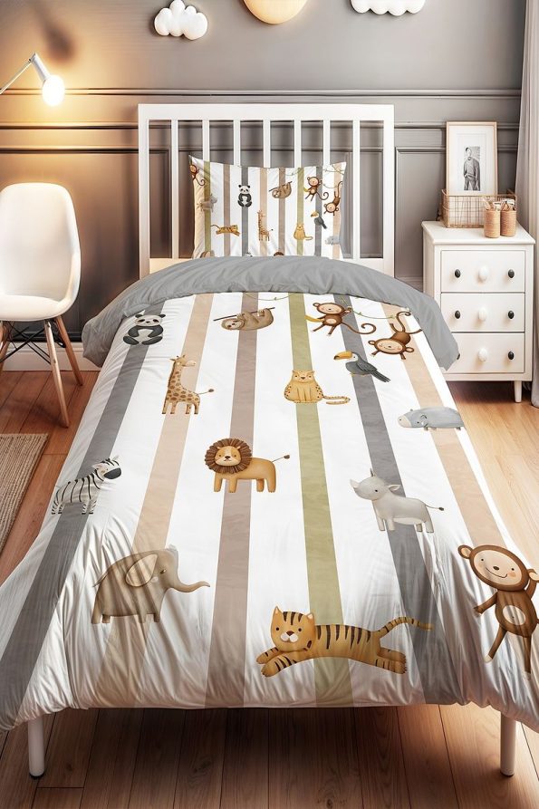 Evpanya Stripes and Animals Pattern Single Baby Kids Bedding Set