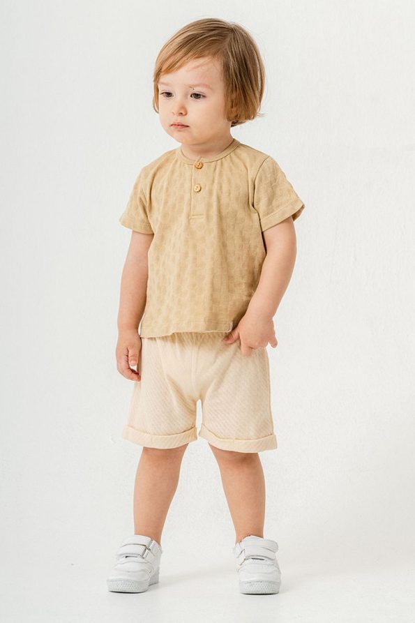 Trendy Cream Cotton Two-Piece Set with Shorts for Babies and Kids
