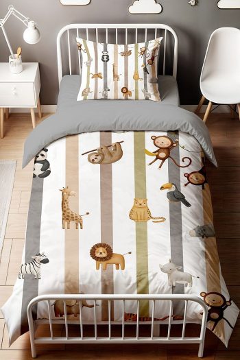 Evpanya Stripes and Animals Pattern Single Baby Kids Bedding Set