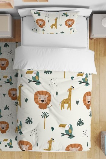 Evpanya Pastel Safari Pattern Single Bed Bedding Set for Kids