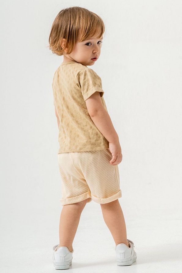 Trendy Cream Cotton Two-Piece Set with Shorts for Babies and Kids