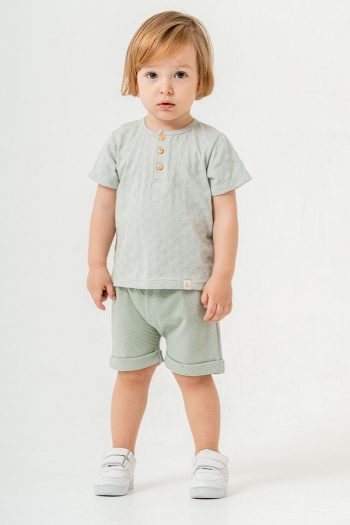 Trendy Green Cotton Shorts Set for Babies and Kids