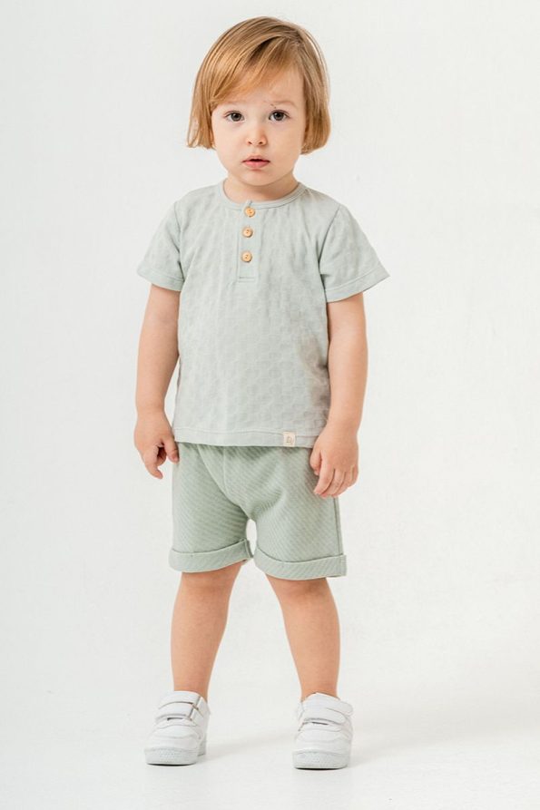Trendy Green Cotton Shorts Set for Babies and Kids