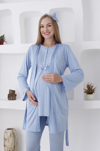 Erdeniz Textile Long Sleeve Button-Down Maternity Pajama Set