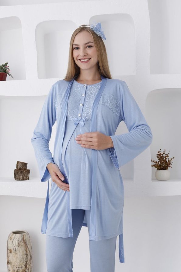 Erdeniz Textile Long Sleeve Button-Down Maternity Pajama Set