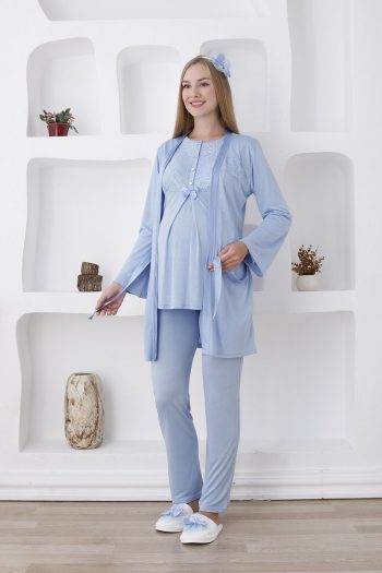 Erdeniz Textile Long Sleeve Button-Down Maternity Pajama Set