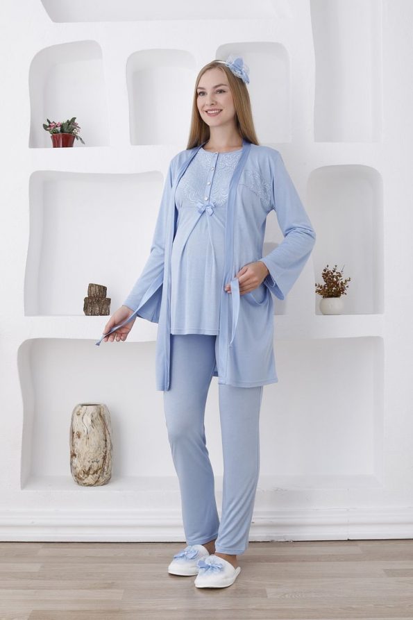 Erdeniz Textile Long Sleeve Button-Down Maternity Pajama Set
