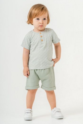 Trendy Green Cotton Shorts Set for Babies and Kids