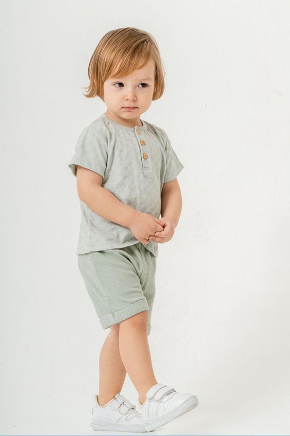 Trendy Green Cotton Shorts Set for Babies and Kids