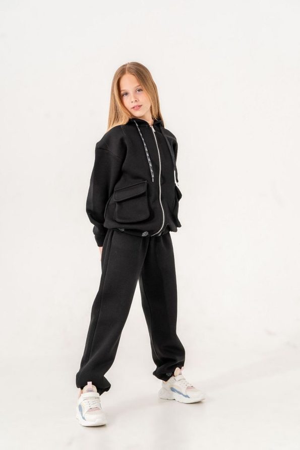 Girls' Zippered Tracksuit with Ribbon Detail