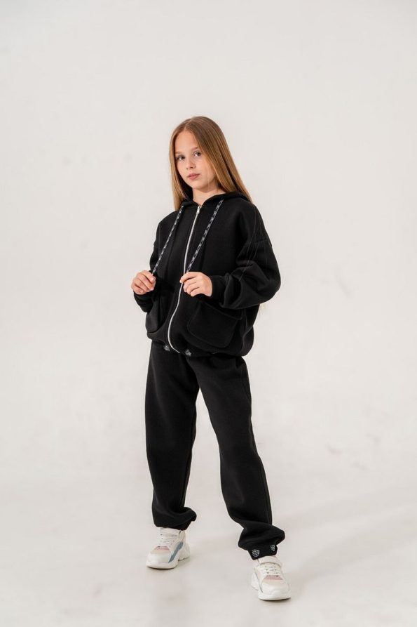 Girls' Zippered Tracksuit with Ribbon Detail