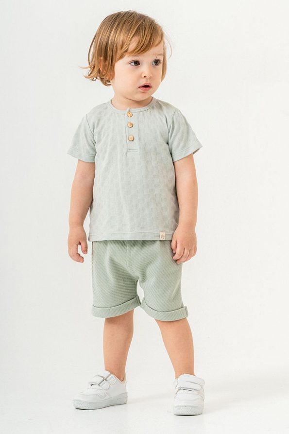 Trendy Green Cotton Shorts Set for Babies and Kids