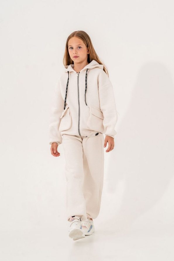 Girls' Three-Piece Zippered Tracksuit with Ribbon Print