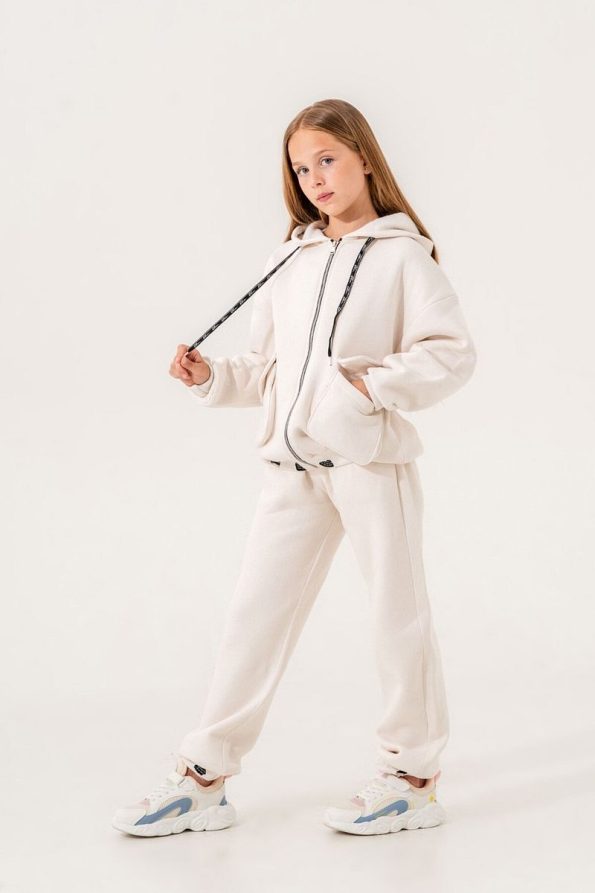 Girls' Three-Piece Zippered Tracksuit with Ribbon Print