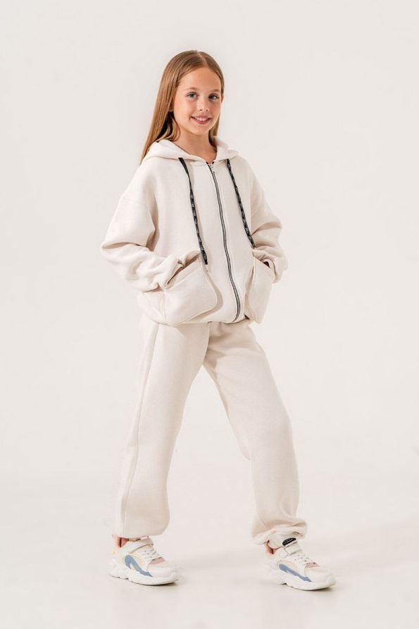 Girls' Three-Piece Zippered Tracksuit with Ribbon Print