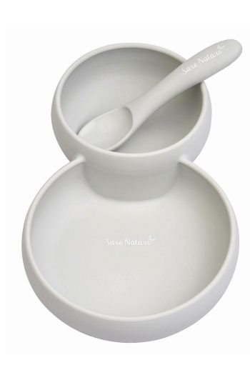 Saro Silicone Twin Plate, Bowl and Spoon Set Grey