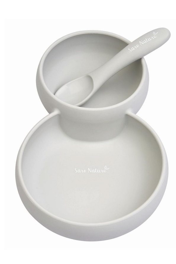 Saro Silicone Twin Plate, Bowl and Spoon Set Grey