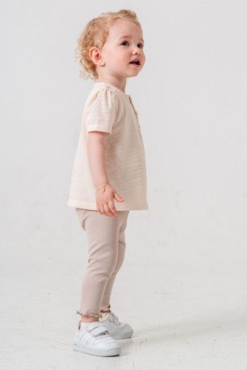 Trendy Cream Cotton Leggings Set for Babies and Kids