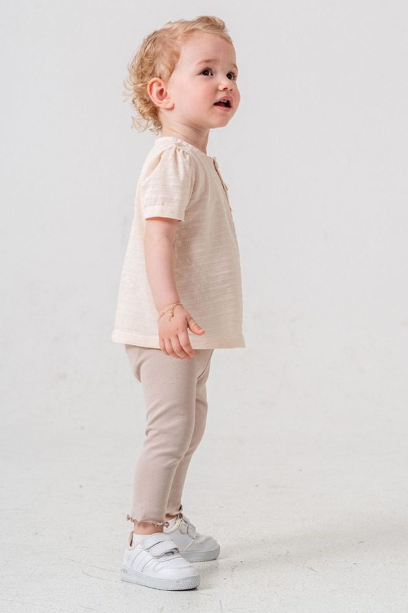 Trendy Cream Cotton Leggings Set for Babies and Kids
