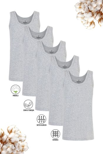 ÖZKAN Boys' Cotton Ribbed Stretch Tank Top - 5 Pack