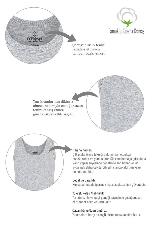 ÖZKAN Boys' Cotton Ribbed Stretch Tank Top - 5 Pack
