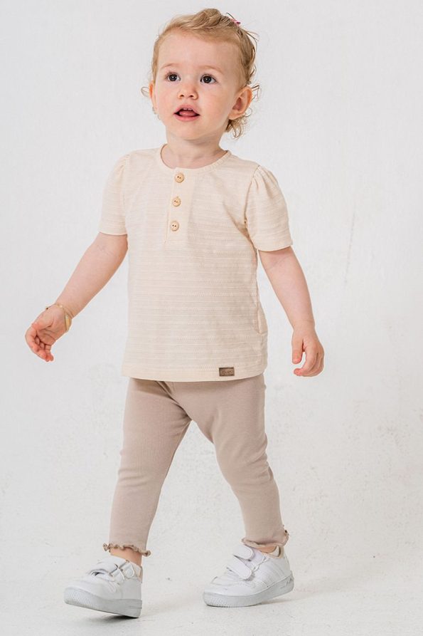 Trendy Cream Cotton Leggings Set for Babies and Kids