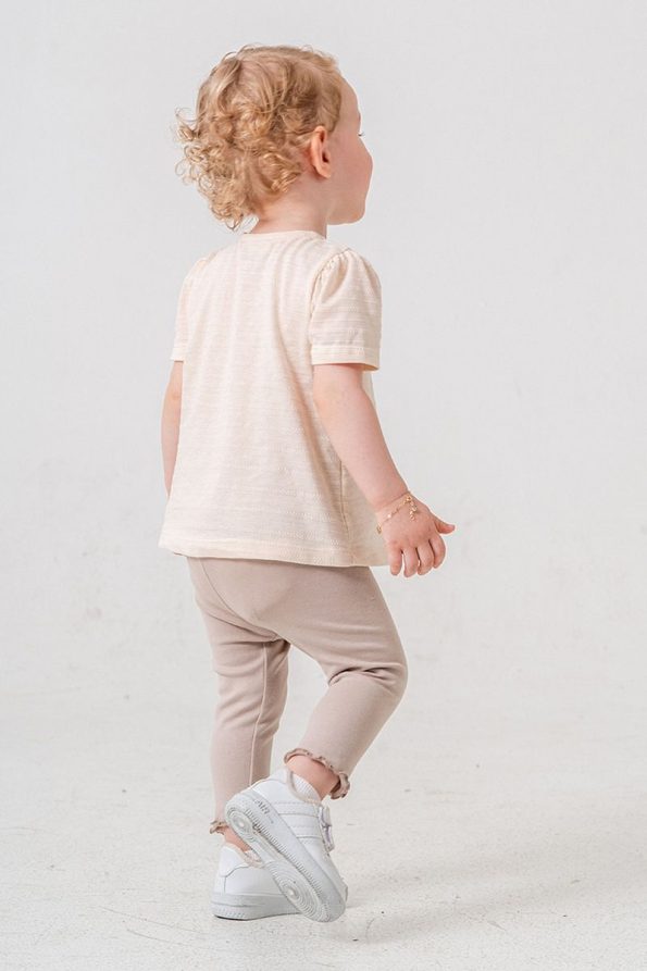 Trendy Cream Cotton Leggings Set for Babies and Kids