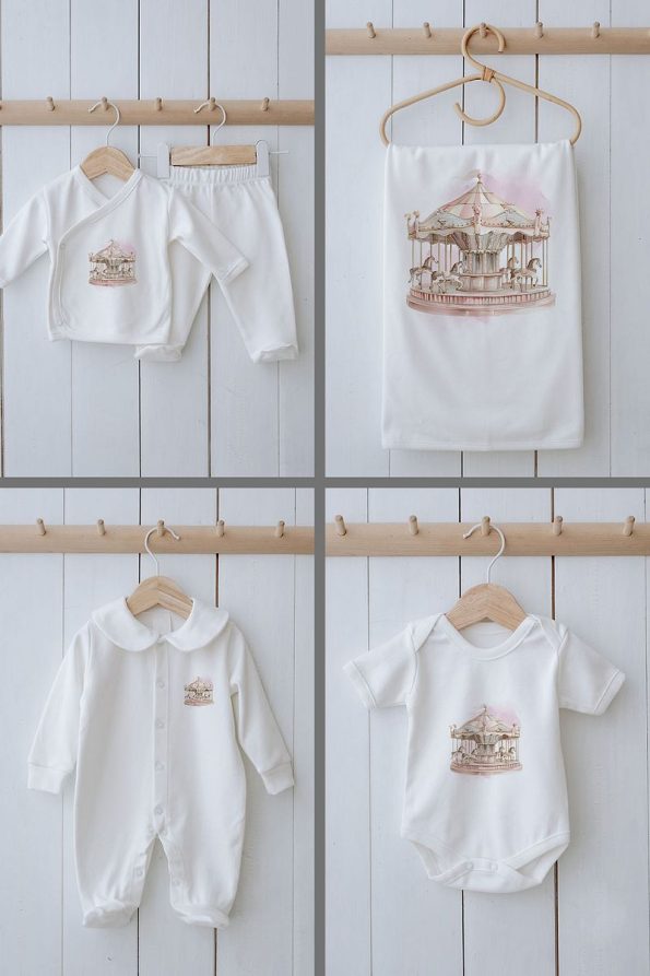 Tuğba Swan Organic 11-Piece Hospital Outfit - Royal Series - Pink Carousel