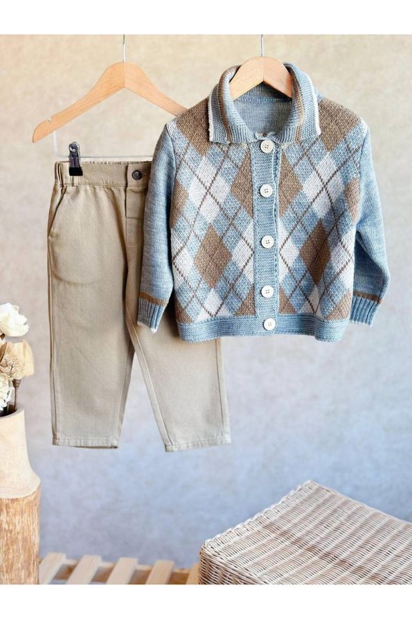 Bebegci Cardigan and Pants Knit Set for Boys