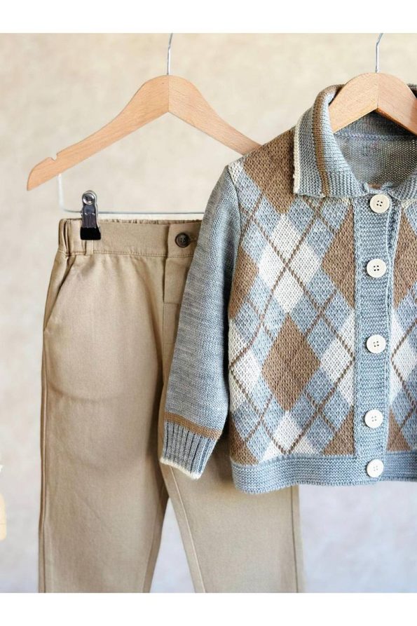 Bebegci Cardigan and Pants Knit Set for Boys