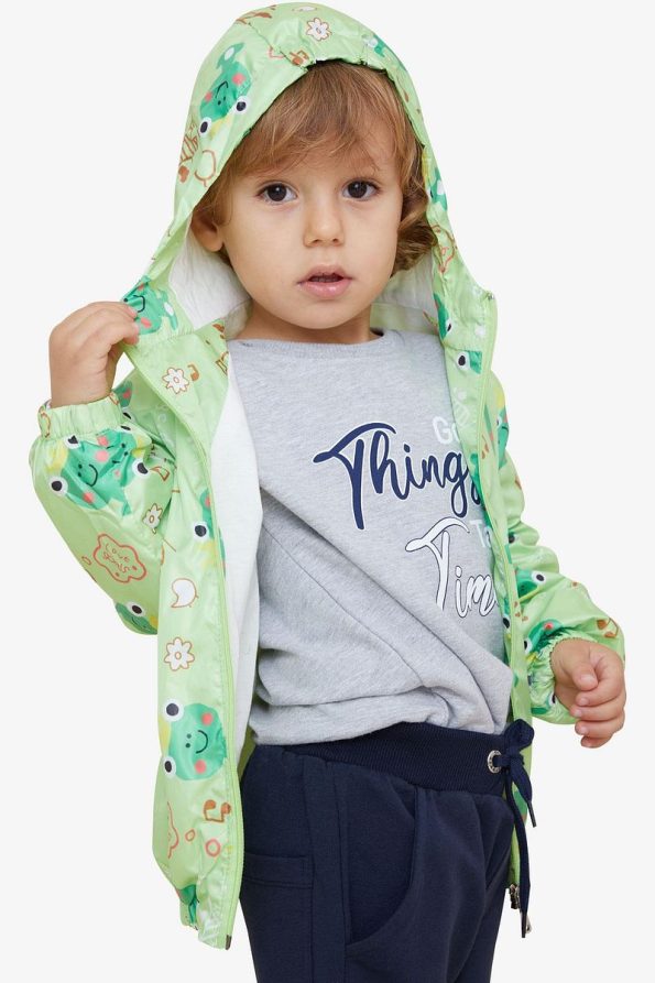 Breeze Boys Raincoat with Frog Prince Design for Ages 1-5, Pistachio Green