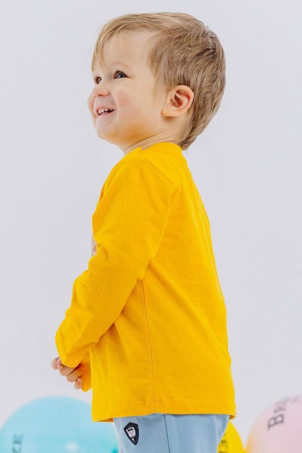 Breeze Baby Boys Long Sleeve Shirt with Bear Print and Embroidery, Yellow