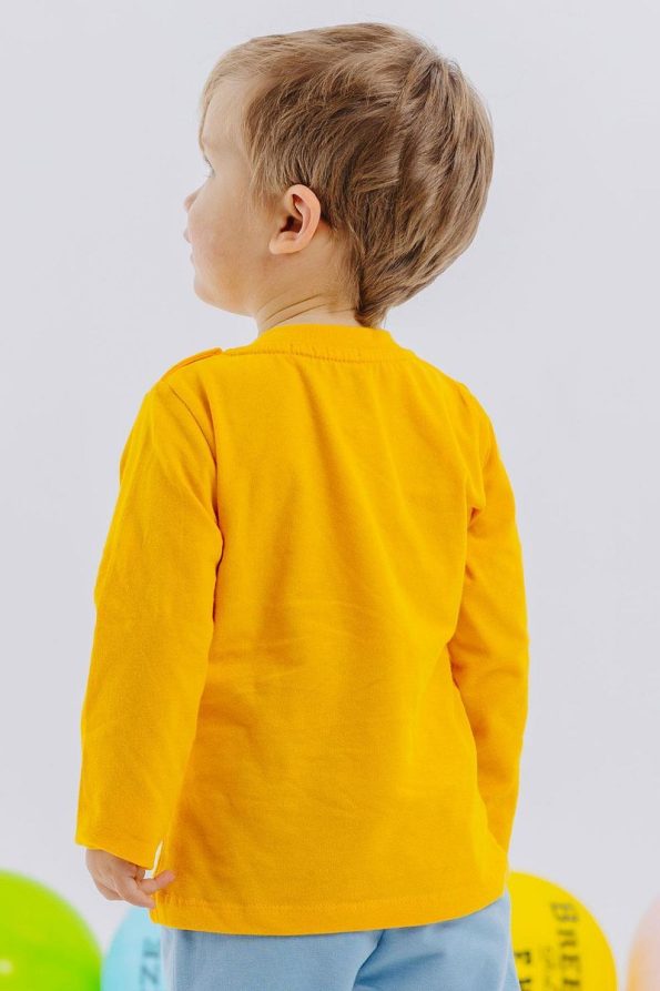 Breeze Baby Boys Long Sleeve Shirt with Bear Print and Embroidery, Yellow