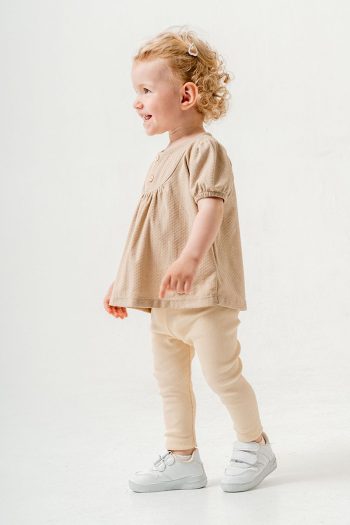 Chic Baby and Kids Beige Cotton Legging Set