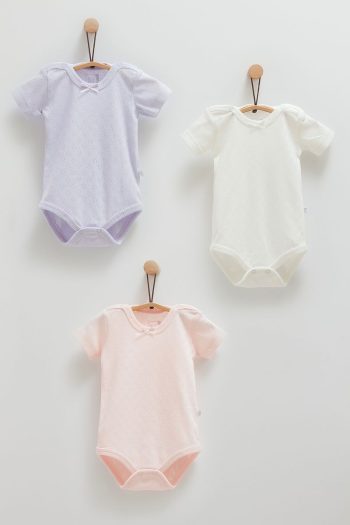 Caramell 100% Cotton 3-Pack Short Sleeve Bodysuit Set for Baby Girls