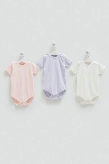 Caramell 100% Cotton 3-Pack Short Sleeve Bodysuit Set for Baby Girls