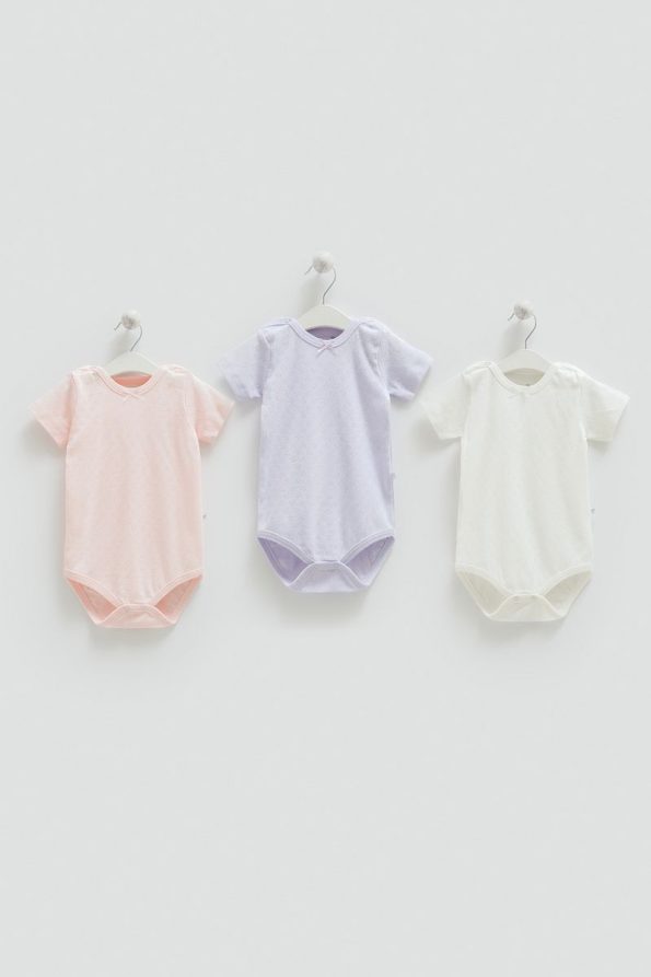 Caramell 100% Cotton 3-Pack Short Sleeve Bodysuit Set for Baby Girls